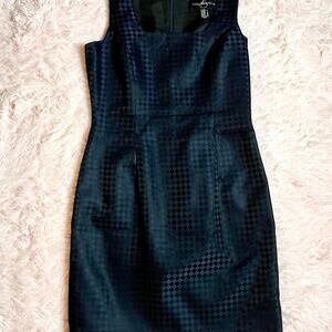 Navy Black Houndstooth Nostalgic 90s Clueless Office Satin Baby Doll Mini Dress